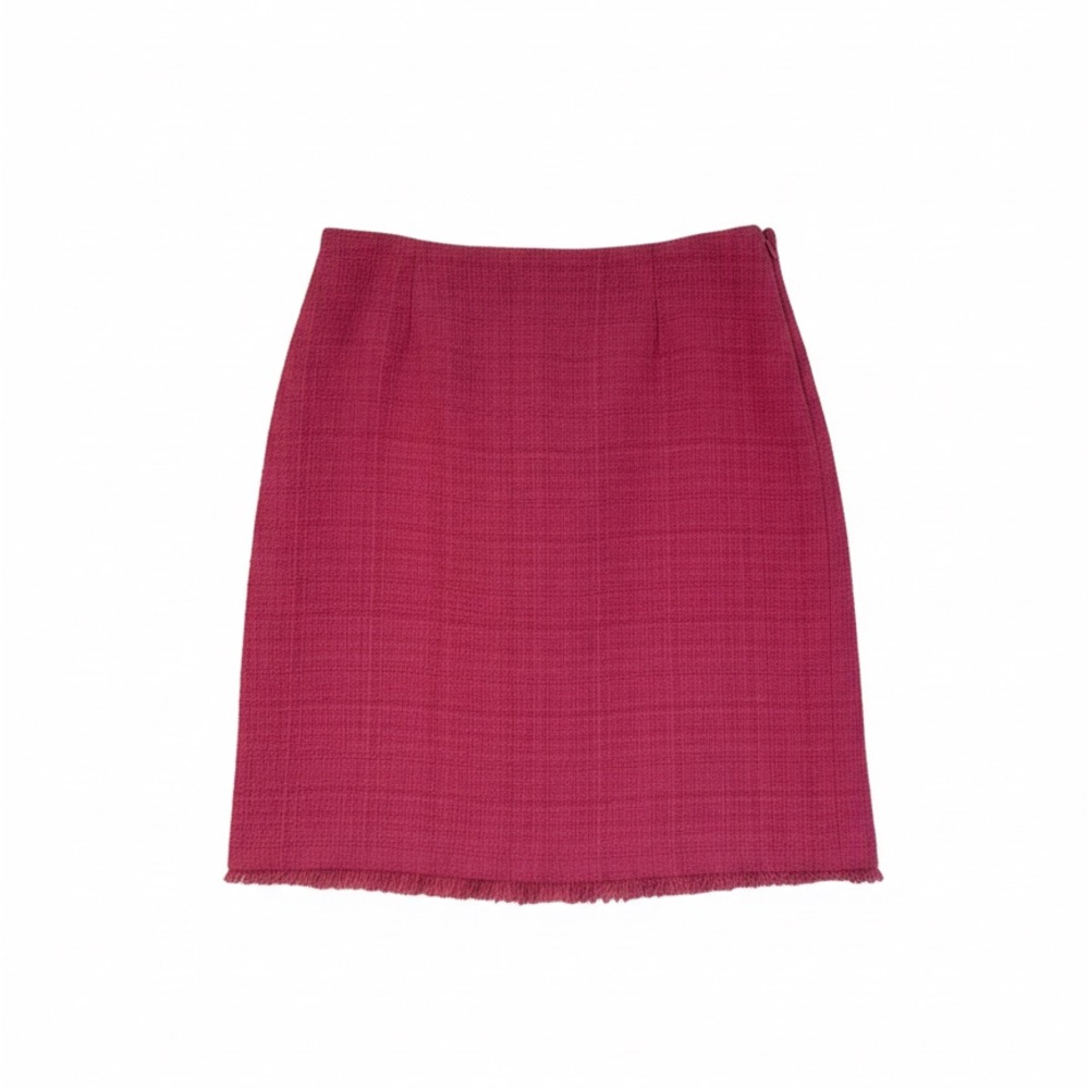 Luisa Spagnoli Italian Pink Tweed Fringed Pencil Skirt - Size EU 44 / US 8-10